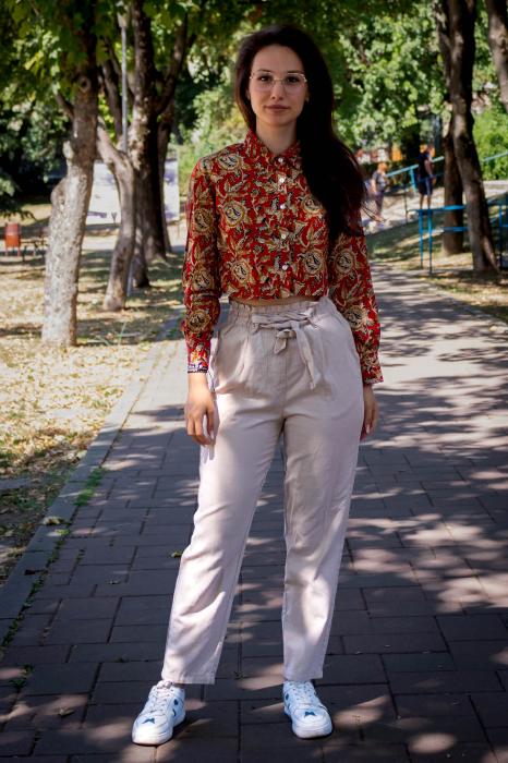 Camasa cropped cu maneca lunga si print all over efectuat manual - Model 2 [4]
