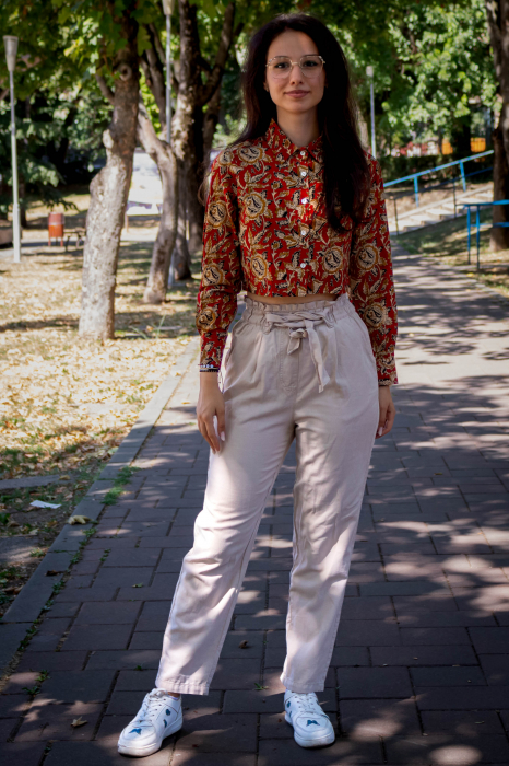 Camasa cropped cu maneca lunga si print all over efectuat manual - Model 2 [2]