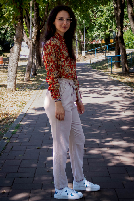 Camasa cropped cu maneca lunga si print all over efectuat manual - Model 2 [3]