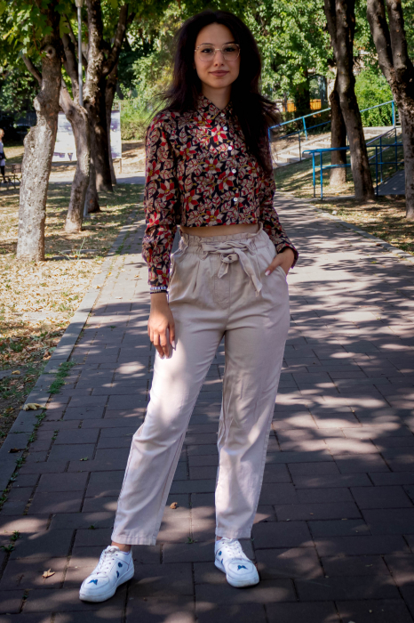 Camasa cropped cu maneca lunga si print all over efectuat manual - Model 3 [3]