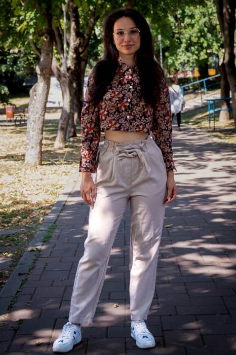 Camasa cropped cu maneca lunga si print all over efectuat manual - Model 3 [2]
