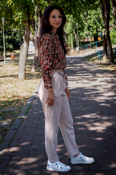 Camasa cropped cu maneca lunga si print all over efectuat manual - Model 3 [4]