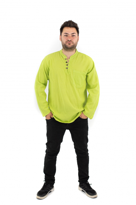 Camasa cu maneca lunga cu patru nasturi si buzunar - Verde [2]