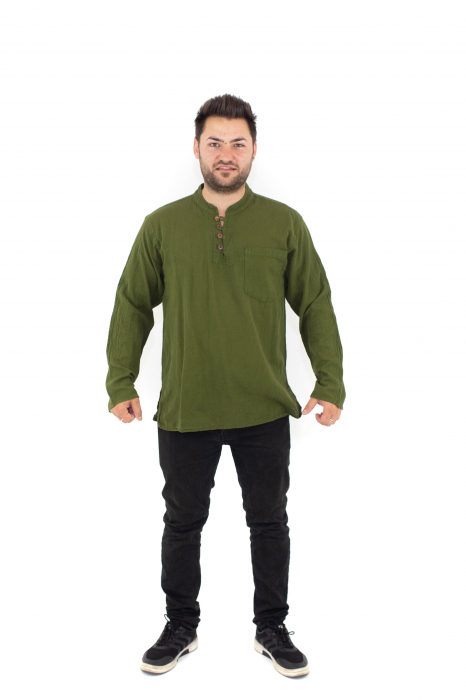 Camasa cu maneca lunga cu patru nasturi si buzunar - Verde [2]