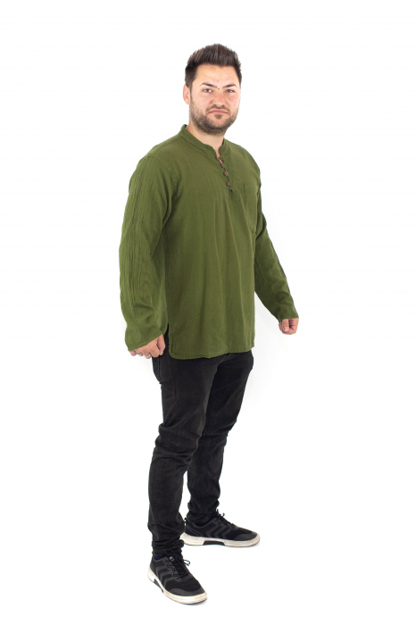 Camasa cu maneca lunga cu patru nasturi si buzunar - Verde [3]