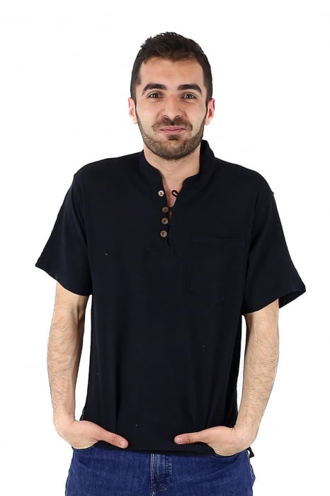 Camasa cu maneca scurta cu patru nasturi si buzunar - Negru [5]