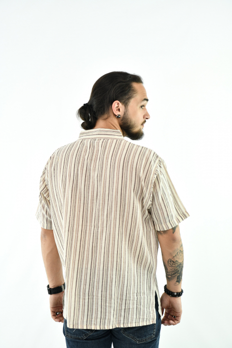 Camasa cu maneca scurta in dungi - Bej [4]