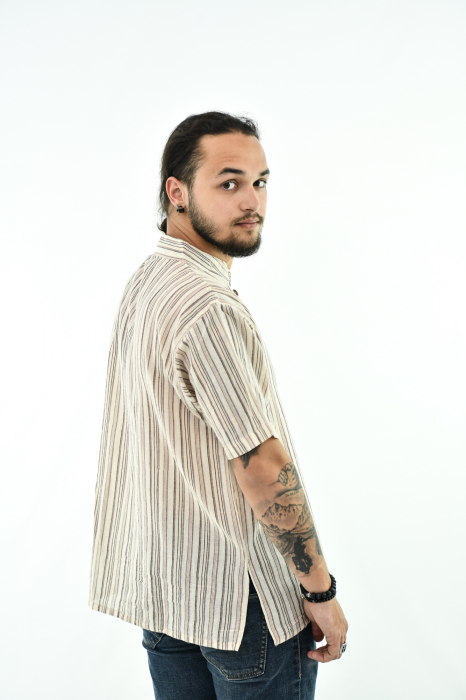 Camasa cu maneca scurta in dungi - Bej [5]