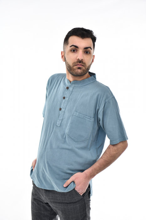 Camasa cu maneca scurta soft cotton - Albastru Prafuit [2]