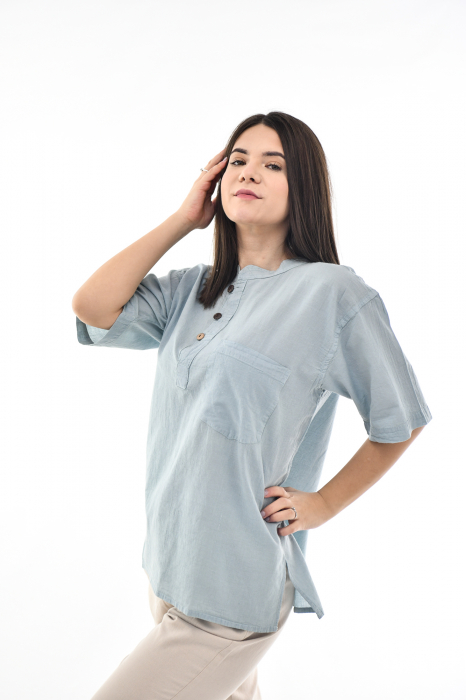 Camasa cu maneca scurta soft cotton - Albastru Prafuit [8]