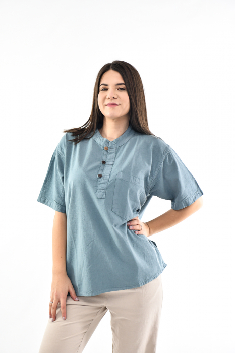 Camasa cu maneca scurta soft cotton - Albastru Prafuit [3]