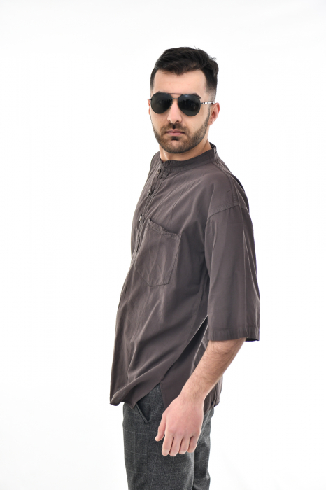Camasa cu maneca scurta soft cotton - Albastru Prafuit [5]