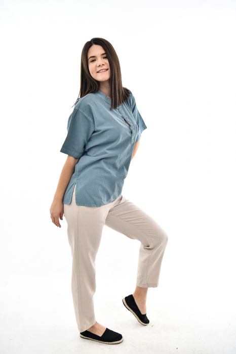 Camasa cu maneca scurta soft cotton - Albastru Prafuit [14]