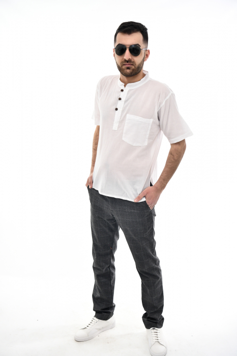 Camasa cu maneca scurta soft cotton - Albastru Prafuit [3]