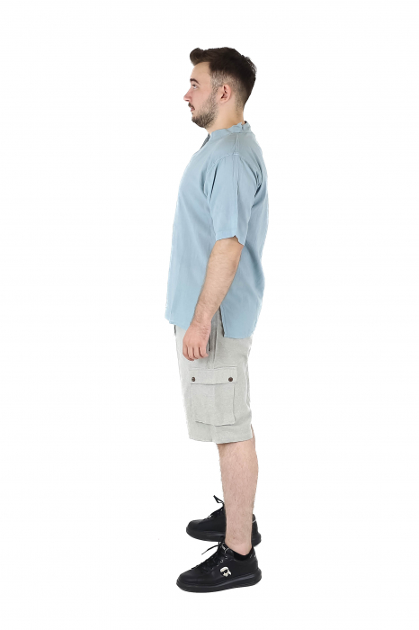 Camasa cu maneca scurta soft cotton si guler in V - Albastru Prafuit [12]