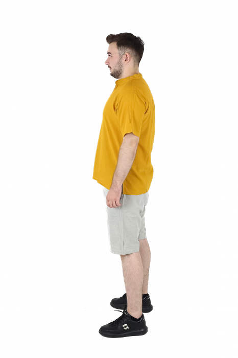 Camasa cu maneca scurta soft cotton si guler in V - Albastru Prafuit [17]