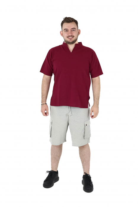 Camasa cu maneca scurta soft cotton si guler in V - Albastru Prafuit [6]