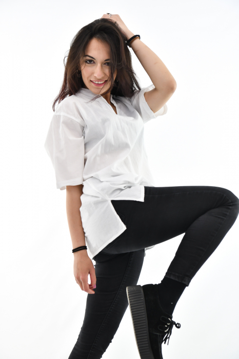 Camasa cu maneca scurta soft cotton si guler in V - Albastru Prafuit [8]