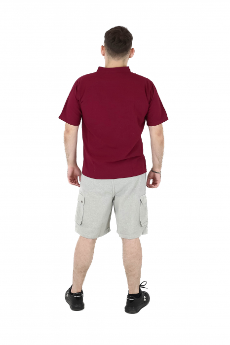 Camasa cu maneca scurta soft cotton si guler in V - Albastru Prafuit [9]