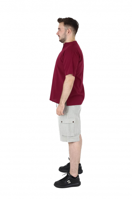 Camasa cu maneca scurta soft cotton si guler in V - Albastru Prafuit [8]