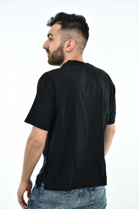 Camasa cu maneca scurta soft cotton si guler in V - Albastru Prafuit [4]