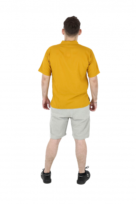 Camasa cu maneca scurta soft cotton si guler in V - Albastru Prafuit [18]
