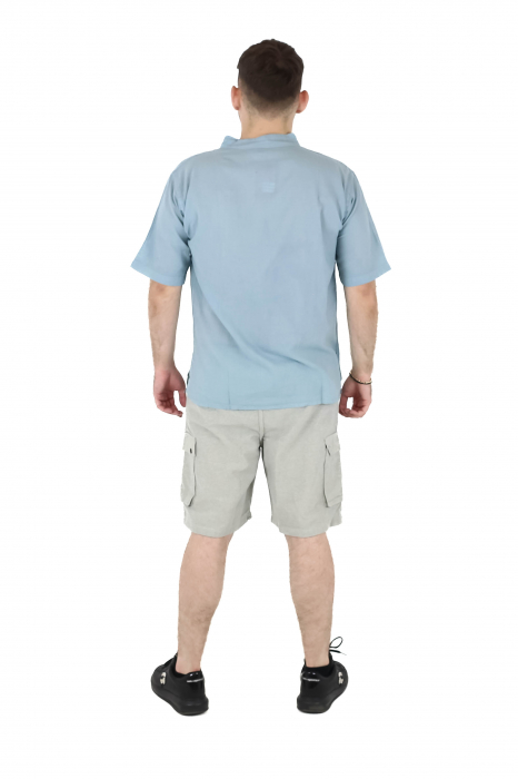 Camasa cu maneca scurta soft cotton si guler in V - Albastru Prafuit [13]