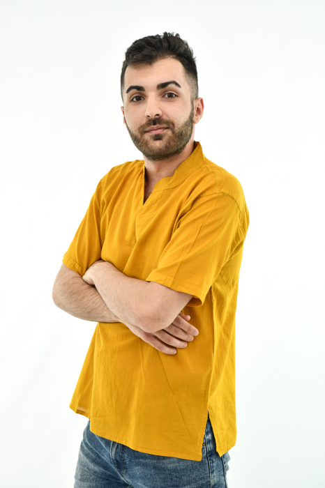 Camasa cu maneca scurta soft cotton si guler in V - Albastru Prafuit [8]