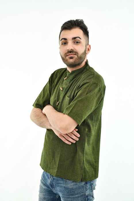 Camasa cu nasturi de lemn - Maro [3]