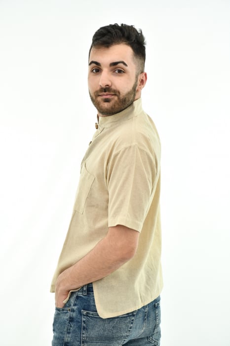 Camasa cu nasturi de lemn - Maro [8]