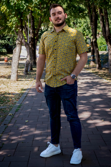 Cămașă din bumbac cu mânecă scurtă - Galben [6]