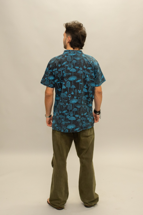 Cămașă din bumbac cu mânecă scurtă și imprimeu cu ciuperci - Alb [4]