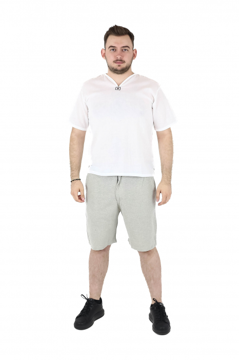 Camasa regular fit cu maneca scurta si guler in V - Alb [2]