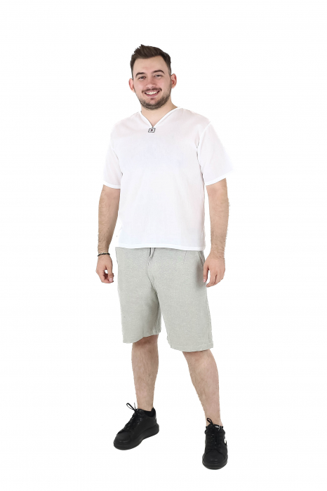 Camasa regular fit cu maneca scurta si guler in V - Alb [5]