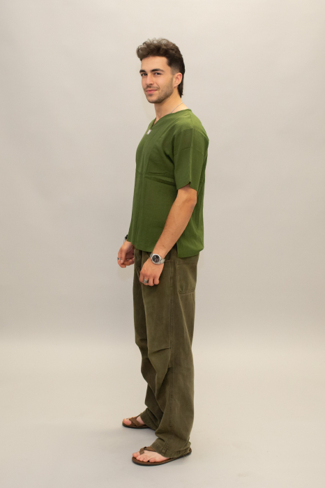 Cămașă regular fit cu mânecă scurtă și guler în V - Khaki [2]