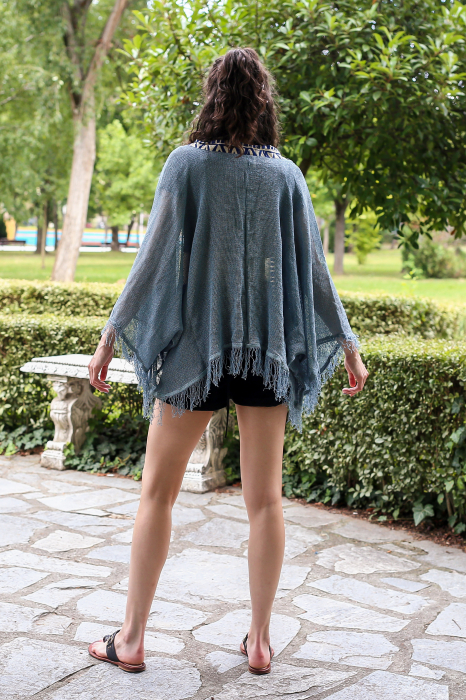 Cardigan din tricot tip plasa - Albastru Prafuit [4]