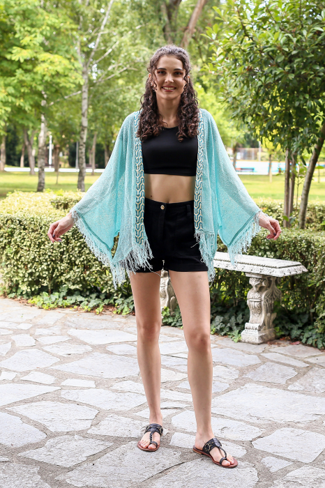 Cardigan din tricot tip plasa - Turquoise [2]