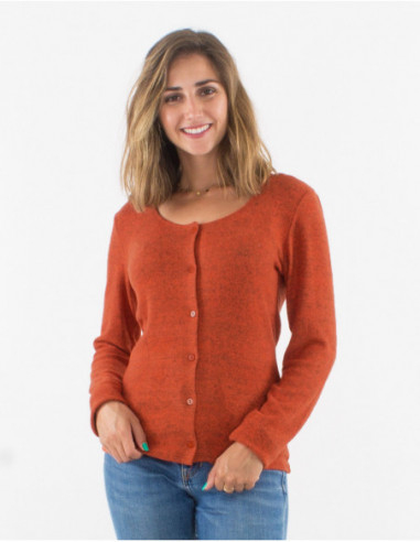 Cardigan tricot cu nasturi material pufos - Ruginiu [2]