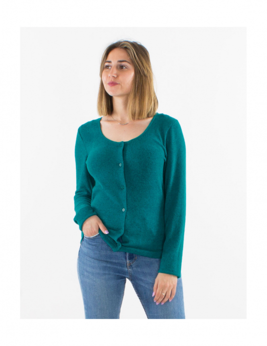 Cardigan tricot cu nasturi material pufos - Smarald [4]
