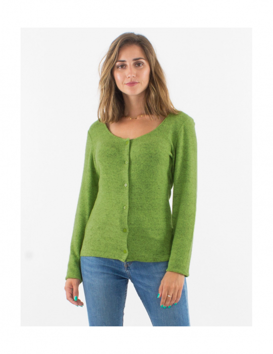 Cardigan tricot cu nasturi material pufos - Verde [2]