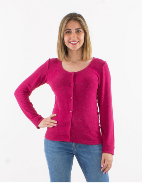 Cardigan tricot cu nasturi material pufos -Zmeură [2]