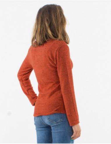 Cardigan tricot cu nasturi material pufos - Ruginiu [3]