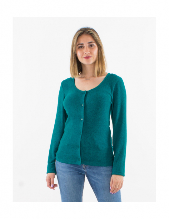 Cardigan tricot cu nasturi material pufos - Smarald [3]