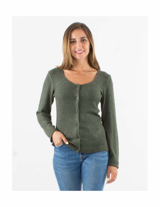 Cardigan tricot cu nasturi material pufos - Khaki [2]