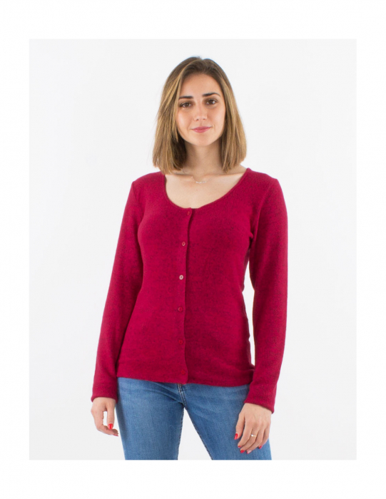 Cardigan tricot cu nasturi material pufos - Fucsia [2]