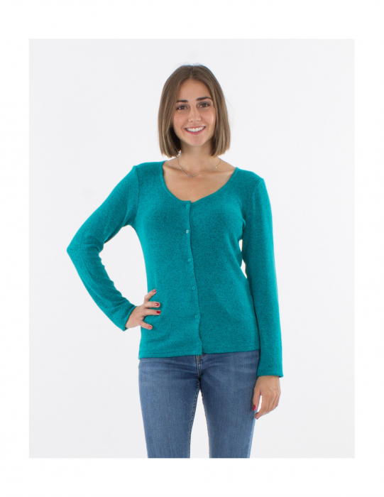 Cardigan tricot cu nasturi material pufos - Smarald [2]