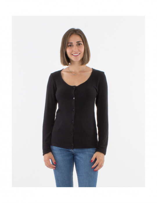 Cardigan tricot cu nasturi material pufos - Negru [2]