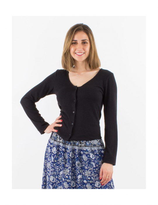 Cardigan tricot cu nasturi - Negru [2]