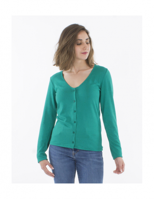 Cardigan tricot cu nasturi - Smarald [2]