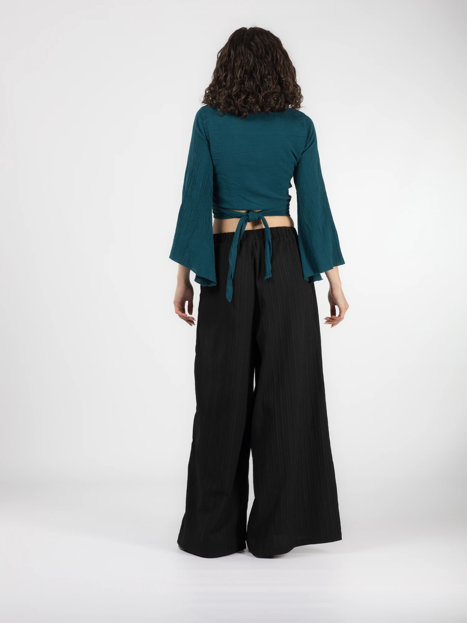 Crop Top Boho cu Mâneci Tip Clopot - Teal [4]
